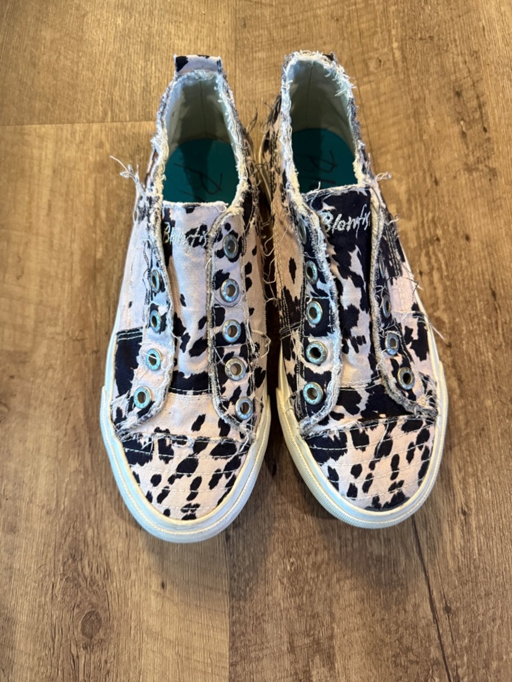 Blowfish! Frayed Slip-On Sneakers with Black and White Animal Print